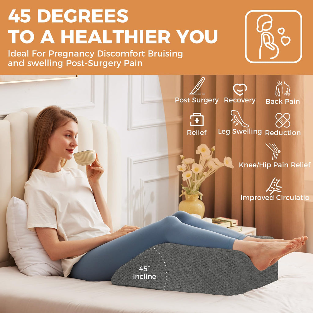 BIEEZZK Leg Pillow Elevation Blood Circulation, Pillow for Legs Pain Relief, Leg Wedge Pillow for After Surgery, Swelling, Leg Elevating Pillows with Cover and Handle, 23.6×16.8×8 Inch, Dark Grey