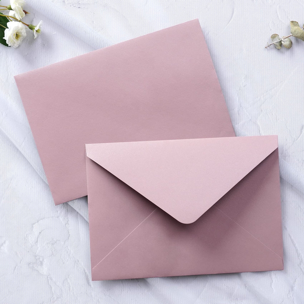 PONATIA 50 PCS/Pack A7 Envelopes, 5.25 x 7.5'' Shiny Dusty Rose Envelopes, Perfect 5x7 envelopes For Wedding Invitation Cards, Christmas Gift Cards Envelopes, Acrylic Invitations, Photos