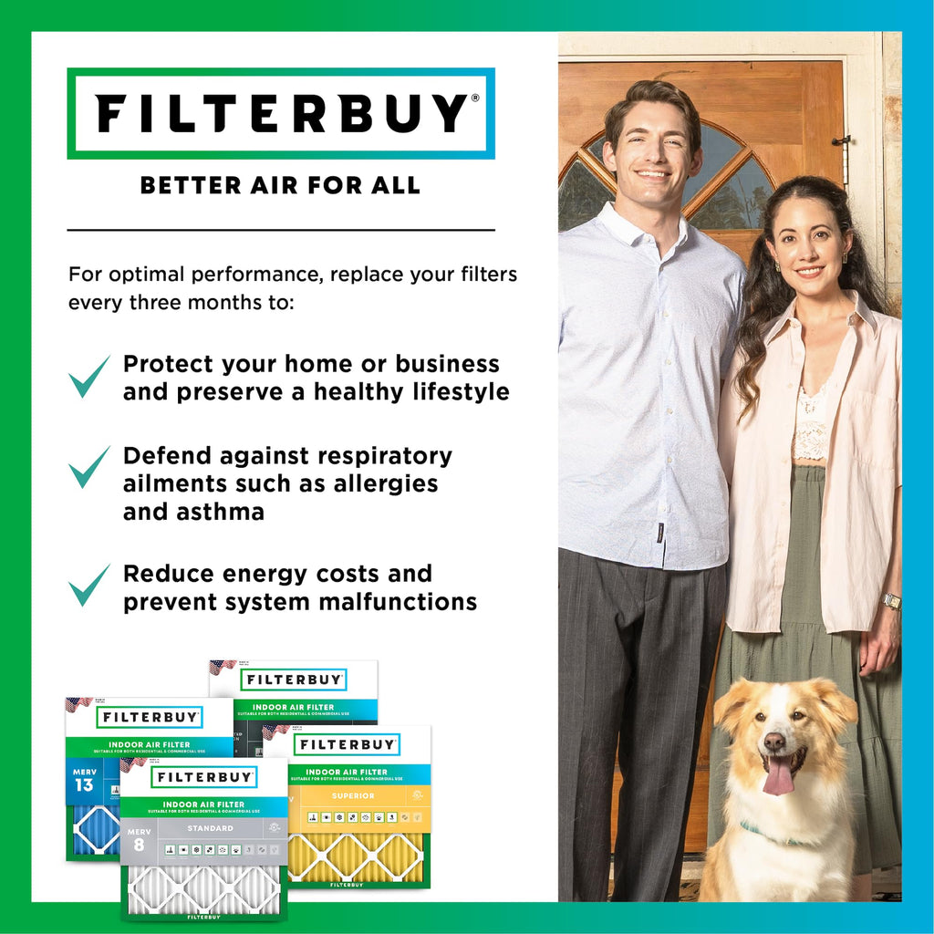 Filterbuy 16x25x1 Air Filter MERV 8 Dust Defense (4-Pack), Pleated HVAC AC Furnace Air Filters Replacement (Actual Size: 15.50 x 24.50 x 0.75 Inches)