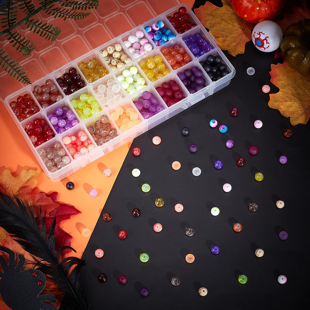 PH PandaHall 720pcs 8mm Glass Beads 24 Style Orange Beads Crystal Bracelet Beads Loose Beads Spacers for Friendship Bracelet Earring Jewelry Making Fall Christmas Tree Ornament Halloween Decoration