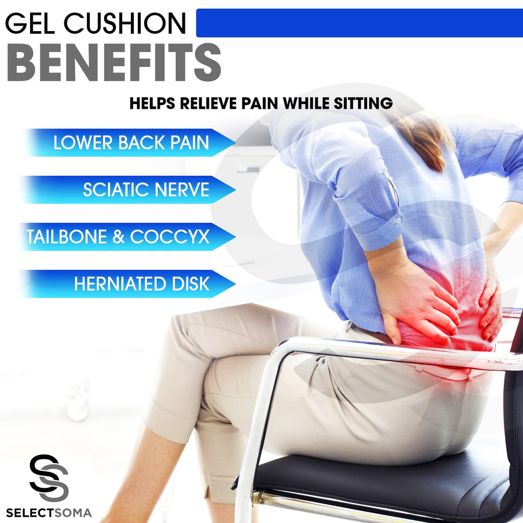 SelectSoma Large Gel Seat Cushion for Desk Chair - Pressure Relief for Back, Sciatica, Coccyx, and Tailbone Pain While Long Sitting – Wheelchair Cushion – Car and Truck Chair Pad