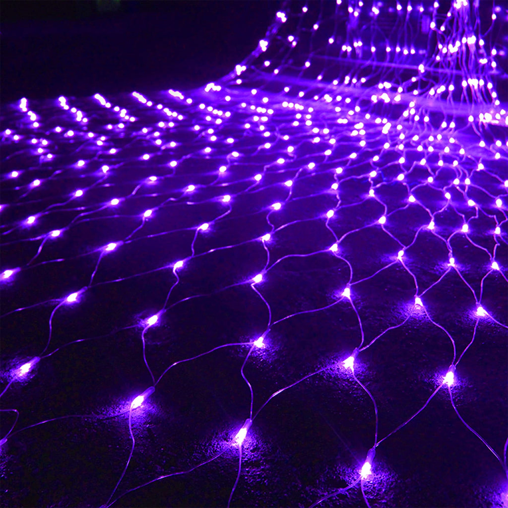 WATERGLIDE Outdoor Halloween Net Lights, 12FT x 5FT 360 LED Christmas Fairy Mesh Lights with 8 Lighting Modes, Connectable for Garden Xmas Tree, Bushes, Holiday Wedding Party Decorations, Purple