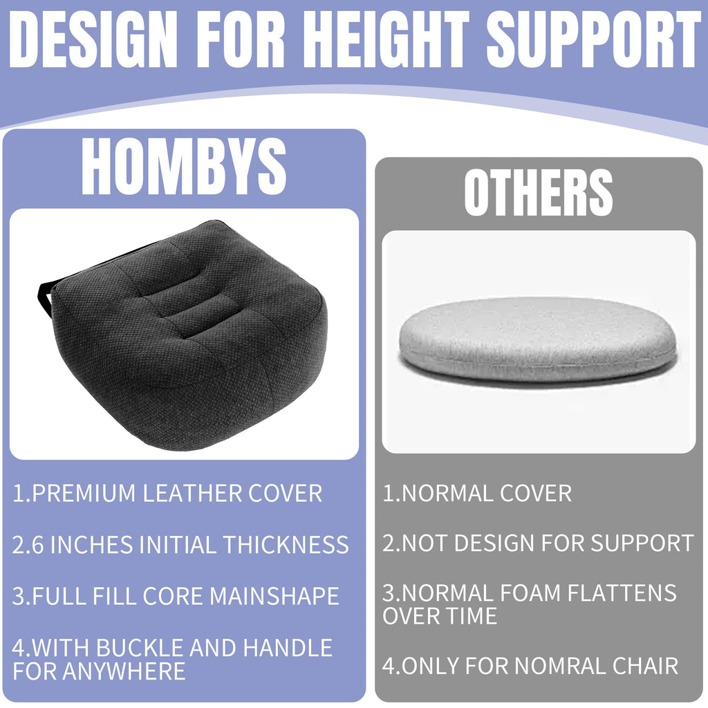 HOMBYS Extra Thick Chair Cushions for Office,6 in Breathable Adult Booster Seat for Car,Car Seat Cushion to Raise Seat Height,Shredded Memory Foam Desk Chair Cushion for Long Sitting,Black