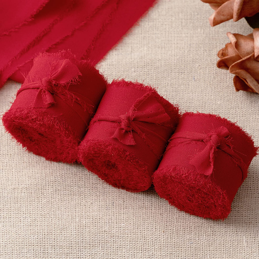 JEDIA Red Ribbon, 3 Rolls Christmas Chiffon Ribbons, 1.5" x 7Yd Gift Ribbon Set for Christmas, Wedding Decor, Wedding Invitations, Bouquet Wrap, Flower Bouquet, Bridal Bouquets, DIY Crafts