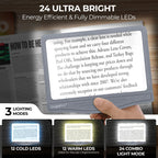 MAGNIPROS 5X Large LED Full Page Magnifying Glass with Detachable Hands-Free Stand & 3 Color Lighting Modes to Reduce Eye Strain, Ideal for Reading Small Print, Crafting, Low Vision & Seniors