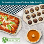 BAKKENMASTER 6-Piece Deluxe Nonstick Baking Pan Set - Professional Grade Carbon Steel Bakeware with White Marble Coating & Silicone Handles