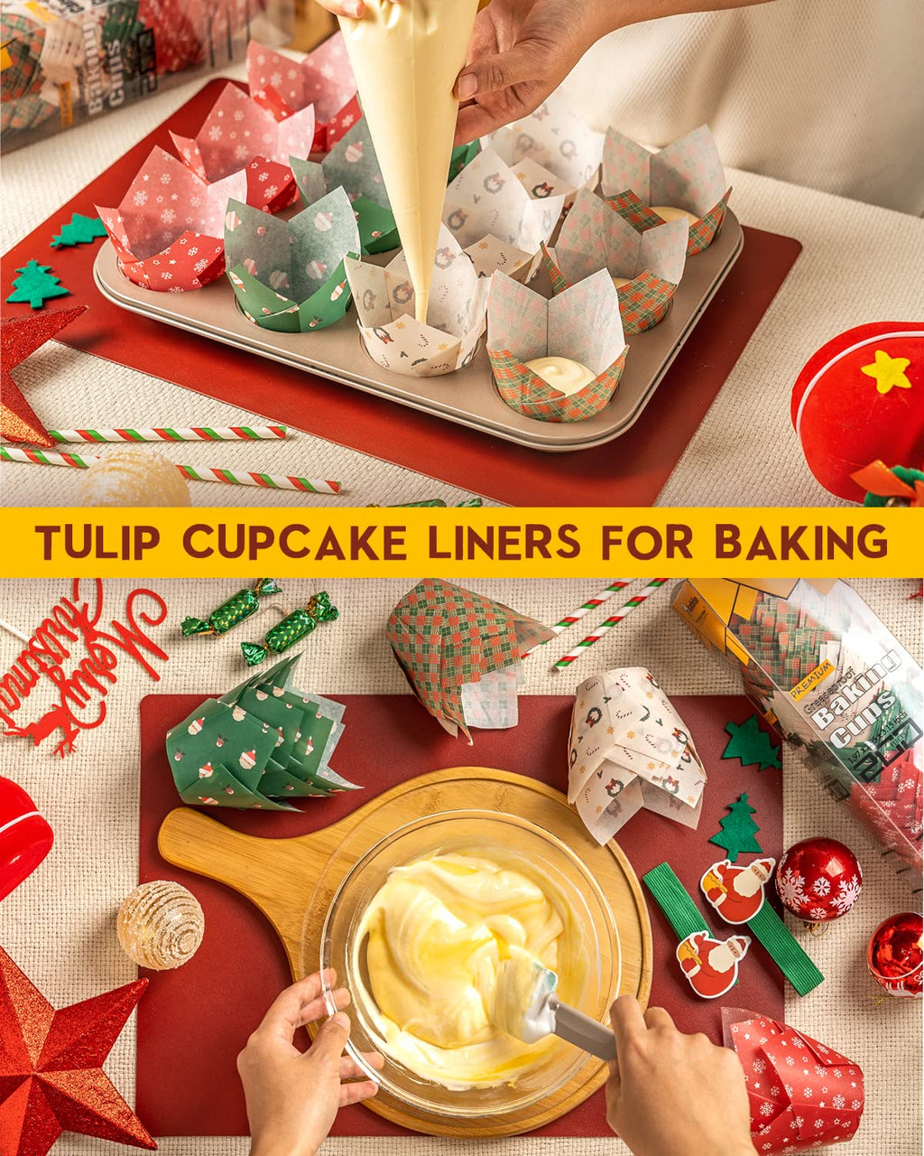 Katbite Christmas Tulip Cupcake Liners 200PCS, Muffin Baking Cupcake Liners Holders, Baking Cups, Cupcake Wrappe