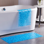 Webos Bath Shower Mat Non Slip: Extra Large Pebble Bathtub mat for Kids, Elderly, Anti Slip Shower Matt with Drain Holes Suction Cups Tub Mat - 16 X 40 Inch Clear Blue