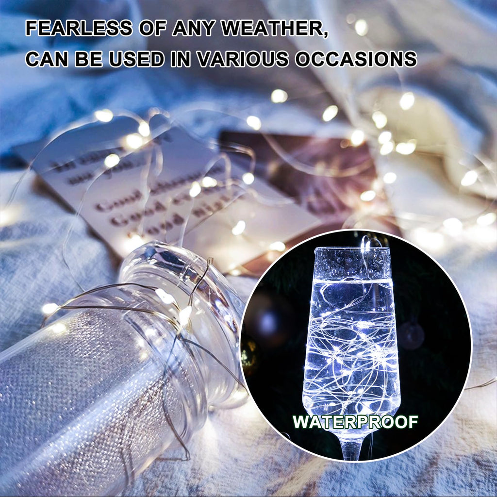 SINAMER 6PCS White Fairy Lights Battery Powered with Timer, 7ft 20LEDs Twinkle Mini Lights with Remote,Waterproof Small Silver Wire Firefly Starry for DIY Wedding Party Christmas