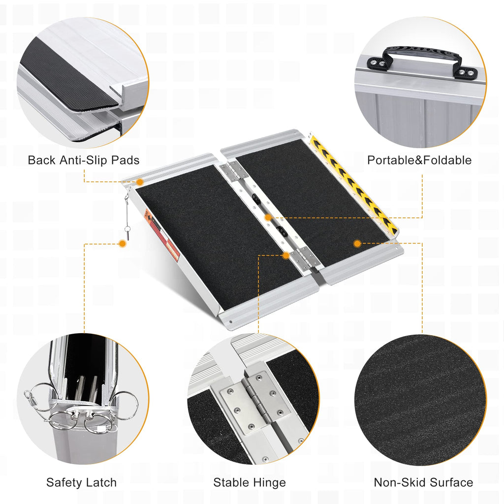 ORFORD Non-Skid Foldable Wheelchair Ramp 2FT, Threshold Ramp with a Non-Slip Surface, Portable Aluminum Foldable Mobility Scooter Ramp, for Home, Steps, Stairs, Doorways, Curbs