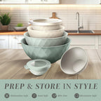 COOK WITH COLOR Mixing Bowls with Lids - 12 Piece Plastic Nesting Bowls Set includes 6 Prep Bowls and 6 Lids, Diamond Design - Microwave Safe (Mint)