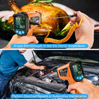 MESTEK Infrared ThermometerTemperature Gun with K Probe Digital Laser IR Thermometetr Temp Gun -58℉~1472℉ Color LCD Screen Alarm Function Adjustable Emissivity for Cooking Grill Pizza Oven