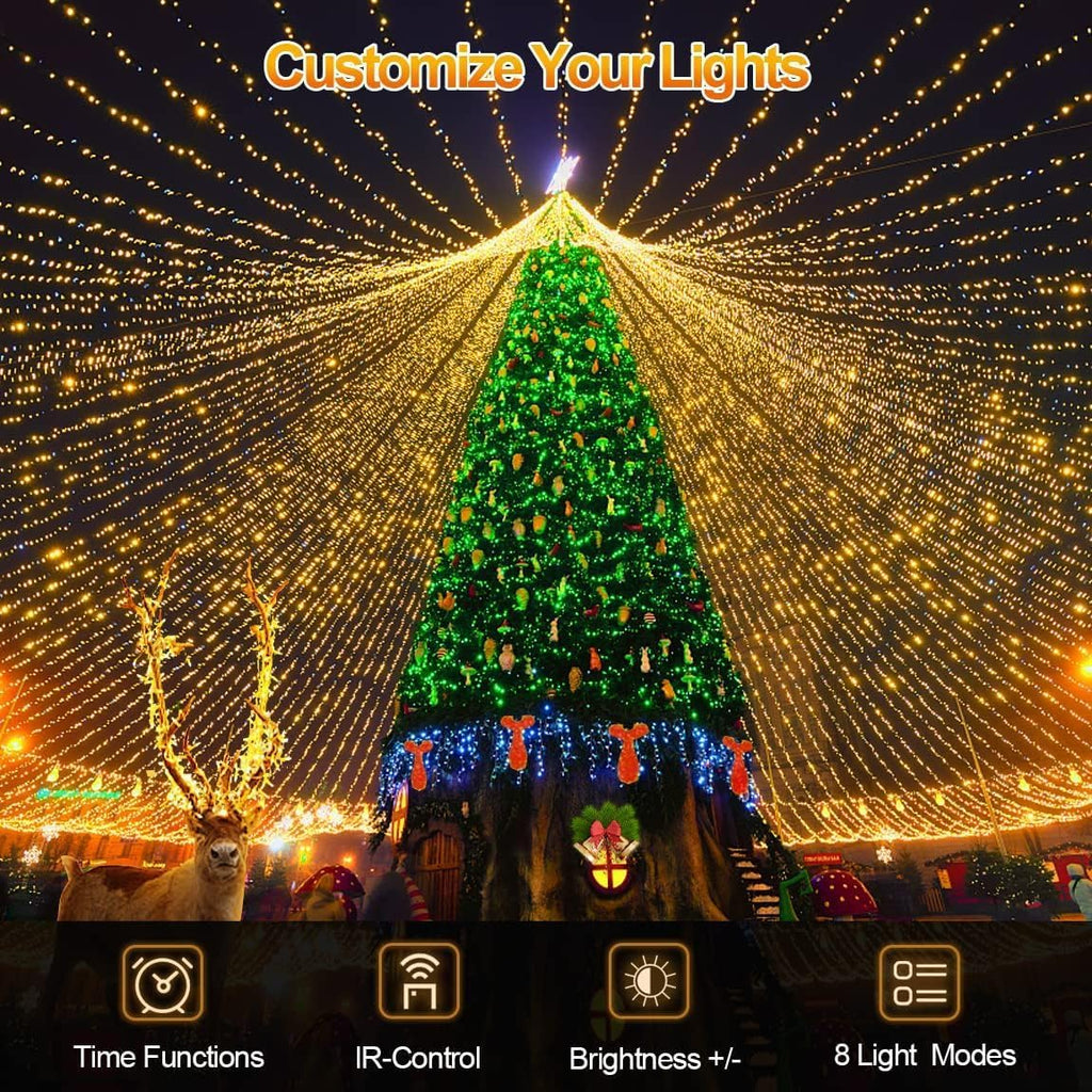 200 FT 500 LED Christmas Lights Outdoor Decorations Super Long Fairy Lights Waterproof 8 Modes Timer Clear Wire String Lights for Outside House Tree Patio Yard Wedding Party Holiday-Warm White