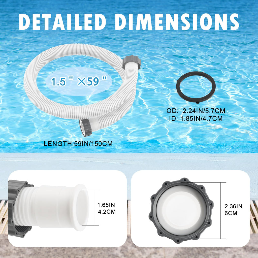 HOMNUTS Pool Hoses for Above Ground 1.5’’ Diameter 59" Long Accessory Swimming Pool Replacement Hose, 2 Pack Filter Pump Hose Compatible with Pump Models