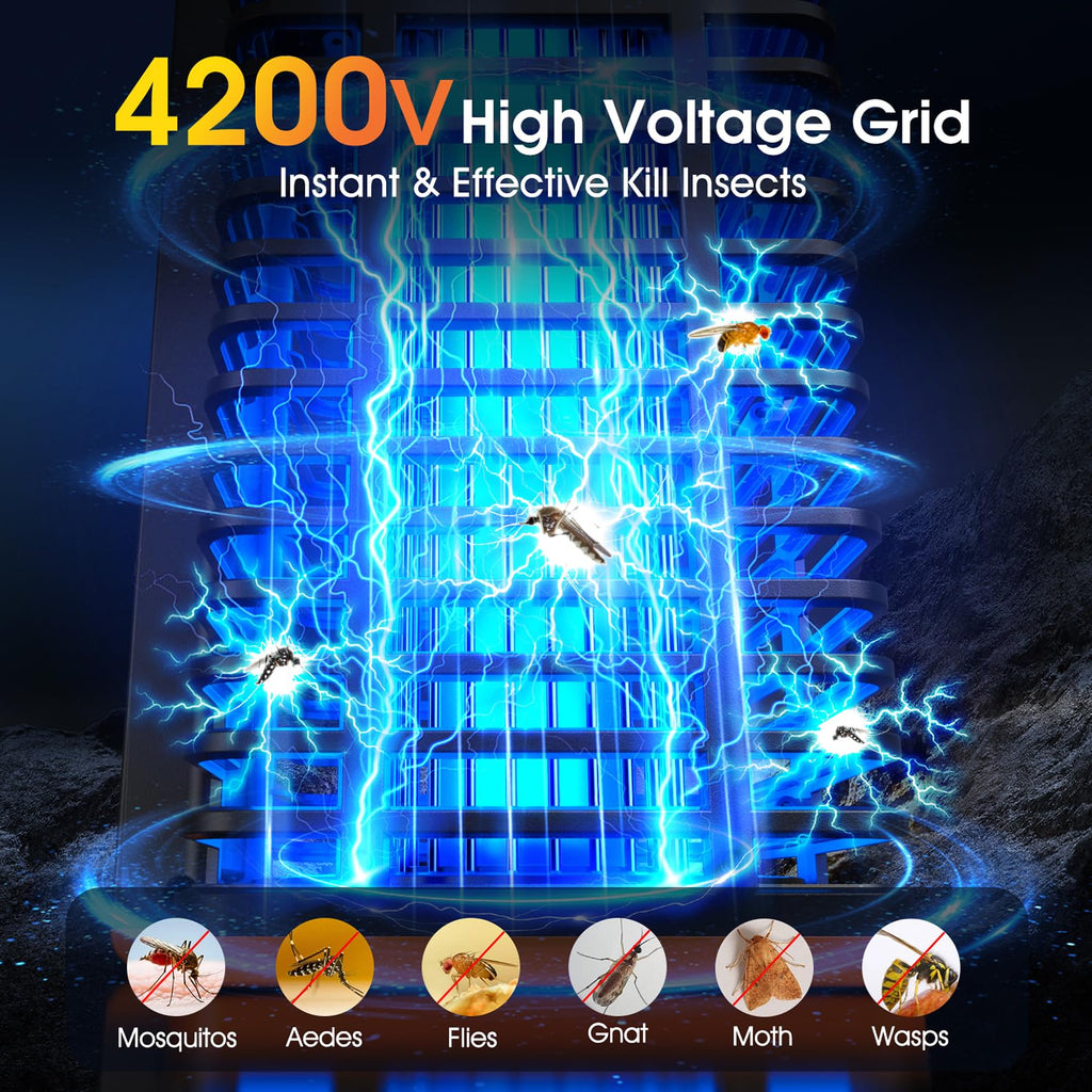 Solar Bug Zapper Outdoor,2 in 1 Mosquito Zapper Cordless & Rechargeable, Kiies 4200V Portable Fly Zapper Insect Trap with Reading Lamp for Camping Patio Backyard Garden