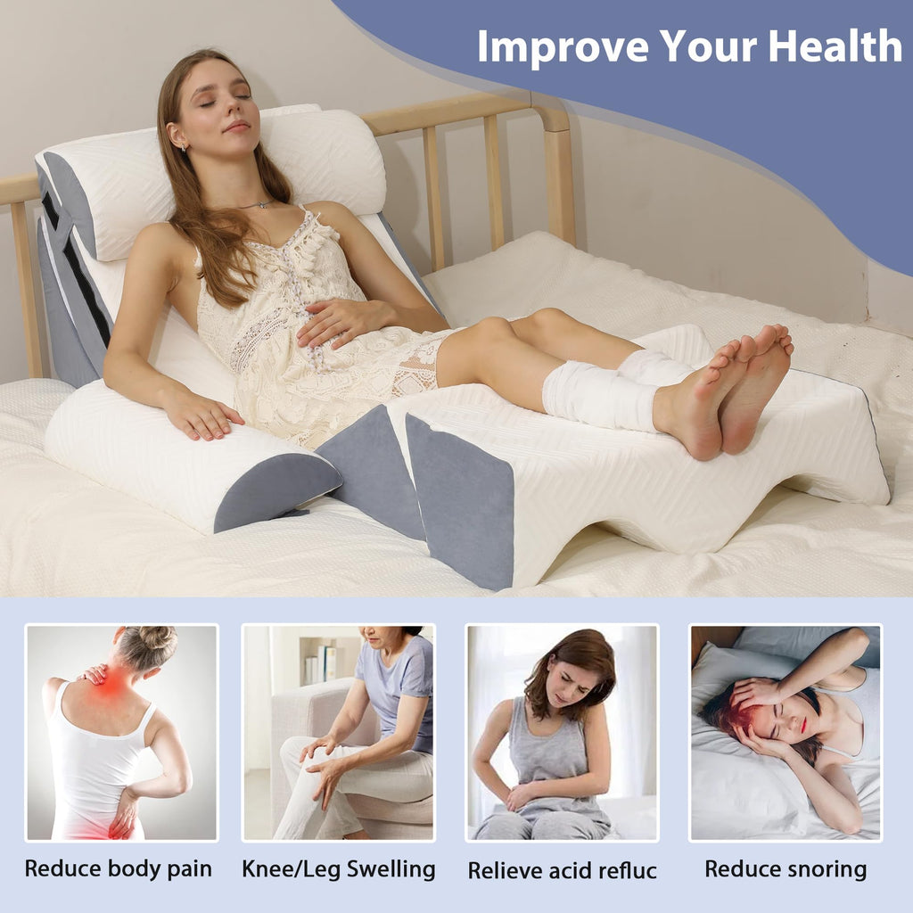 Acxseo 6pcs Orthopedic Bed Wedge Pillow Set for After Surgery, Foam Wedge for Sleeping/Back, Neck, Leg Support, Acid Reflux, Gerd, Anti Snoring, Adjustable Support Pillow with Washable Cover - White