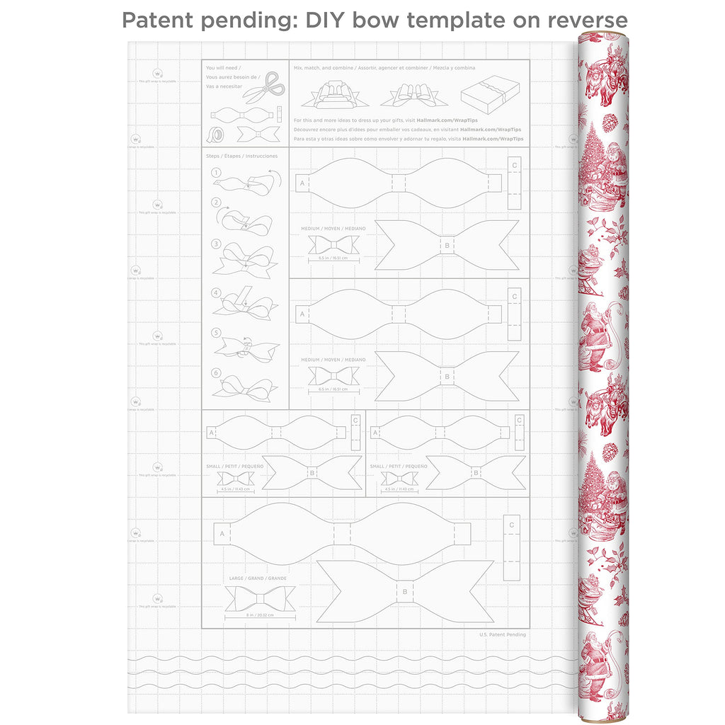 Hallmark Holiday Plaid Wrapping Paper with Cutlines and Optional DIY Bow Templates on Reverse (3 Rolls: 120 Sq. Ft. Ttl) Red Toile, Black and White Buffalo Check, Christmas Plaid