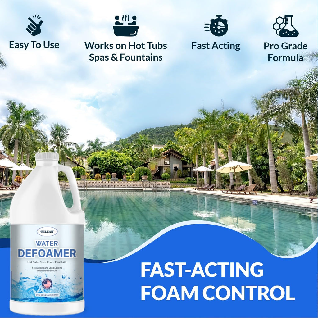 Hot Tub Defoamer - Pool, Fountain, Spa Anti Foam Defoamer -1/2 Gallon (64 oz.)- Eco Friendly & Safe Water Anti Foam - Quickly Removes & Prevents Foam - Silicone Emulsion HotTub Chemicals Made in USA,