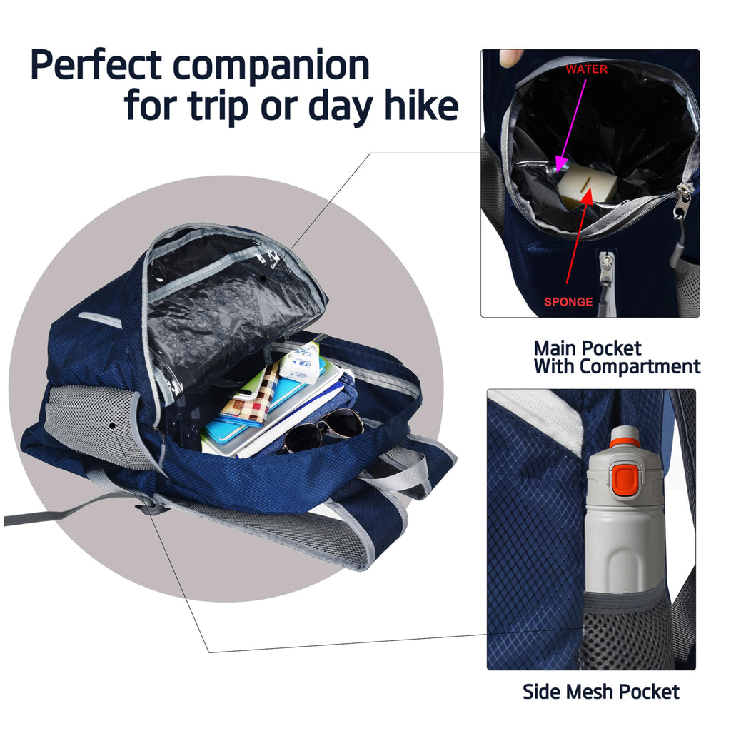 35L Foldable Waterproof Backpack For Outdoor Sports With Inside Wet Clothes Compartment Packable For Multiple Uses Ultra Lightweight Ideal For Hiking Men And Women Travel(Dark Blue)
