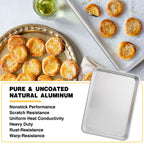Commercial Quality Baking Sheet Pan Set, Natural Aluminum Cookie Sheet, Umite Chef Encapsulated Galvanized Steel Rim Warp Resistant Baker's Quarter Sheet Pan, Cookie Tray Pans for Baking, Roasting