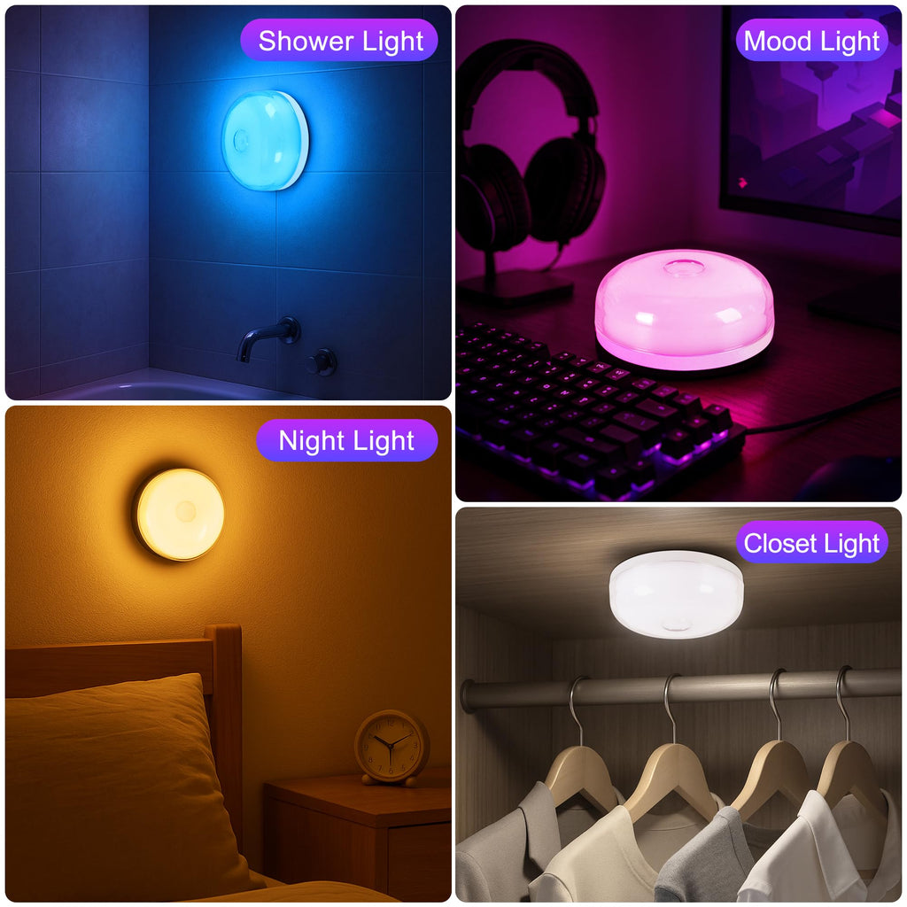 2-Pack Rechargeable Shower Light No Wiring, 15 RGBW Color Changeable Waterproof Lights for Shower with Remote(Dimmable＆Timer), LED Light for Inside Shower, Wireless Mood Lighting for Bathroom, White