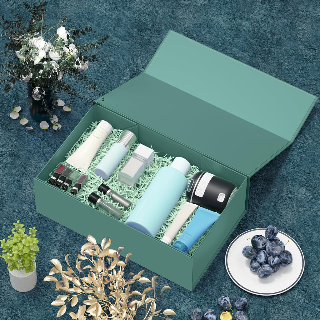 RYDDOY 5 Pack Green Gift Box, 9.5x6x3'' Gift box for Presents with Lids Magnetic Closure Rectangle Collapsible for Bridesmaid Proposal Box, Wedding, Christmas, Halloween, Birthday Gift Packging