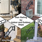 Upgraded Stair Handrails for 1-3 Steps, Wall Mounted Safety Grab Bar with Matte Finish, 27" Length Handrails for Outdoor and Indoor, Hand Rail with 2 Anti-Skid Crossbar Good for Elderly,Kids,Disabled