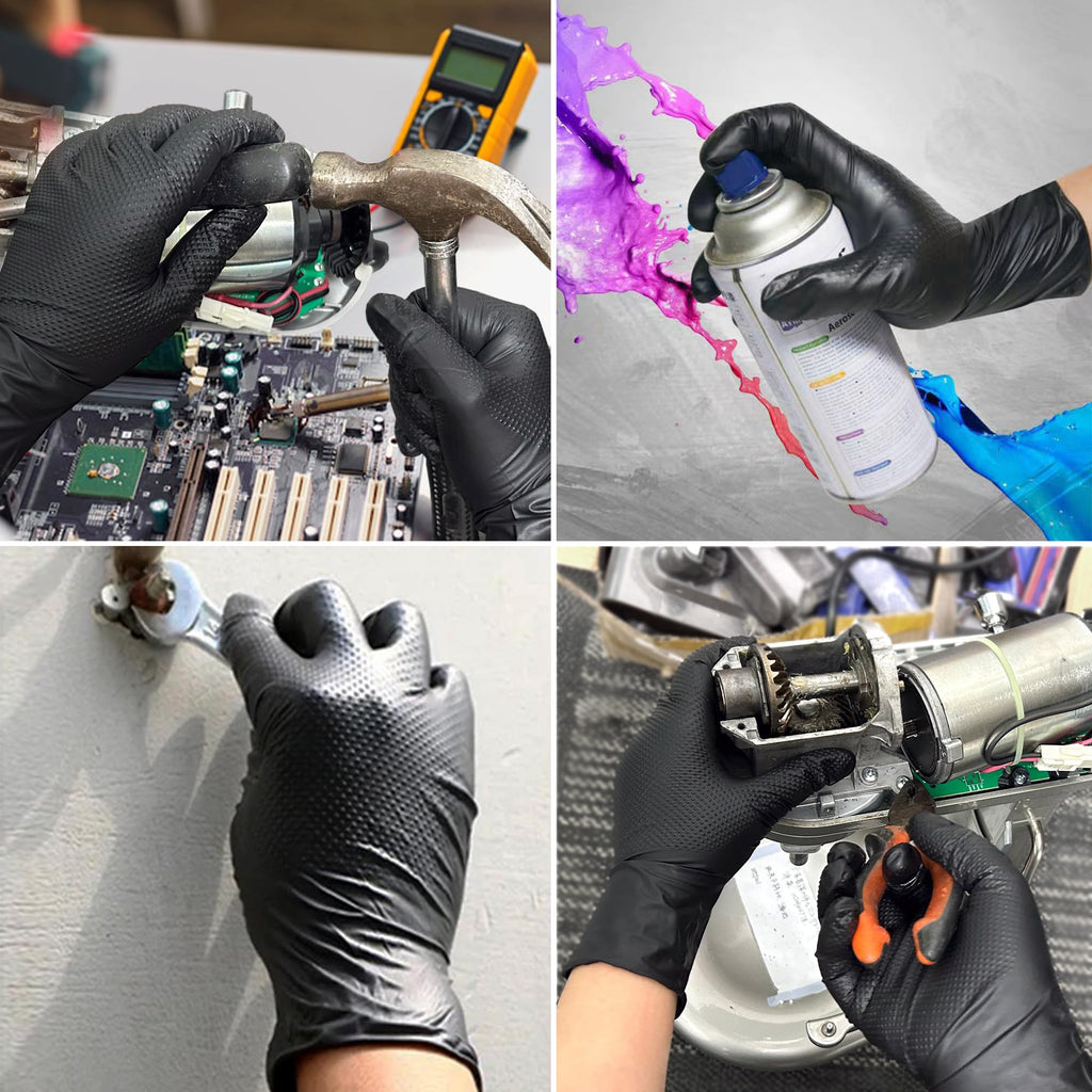 TitanFlex Thor Grip Heavy Duty Black Industrial Nitrile Gloves, 8-mil, Large, Box of 100, Latex Free, Raised Diamond Texture, Powder Free, Food Safe, Rubber Gloves, Mechanic Gloves