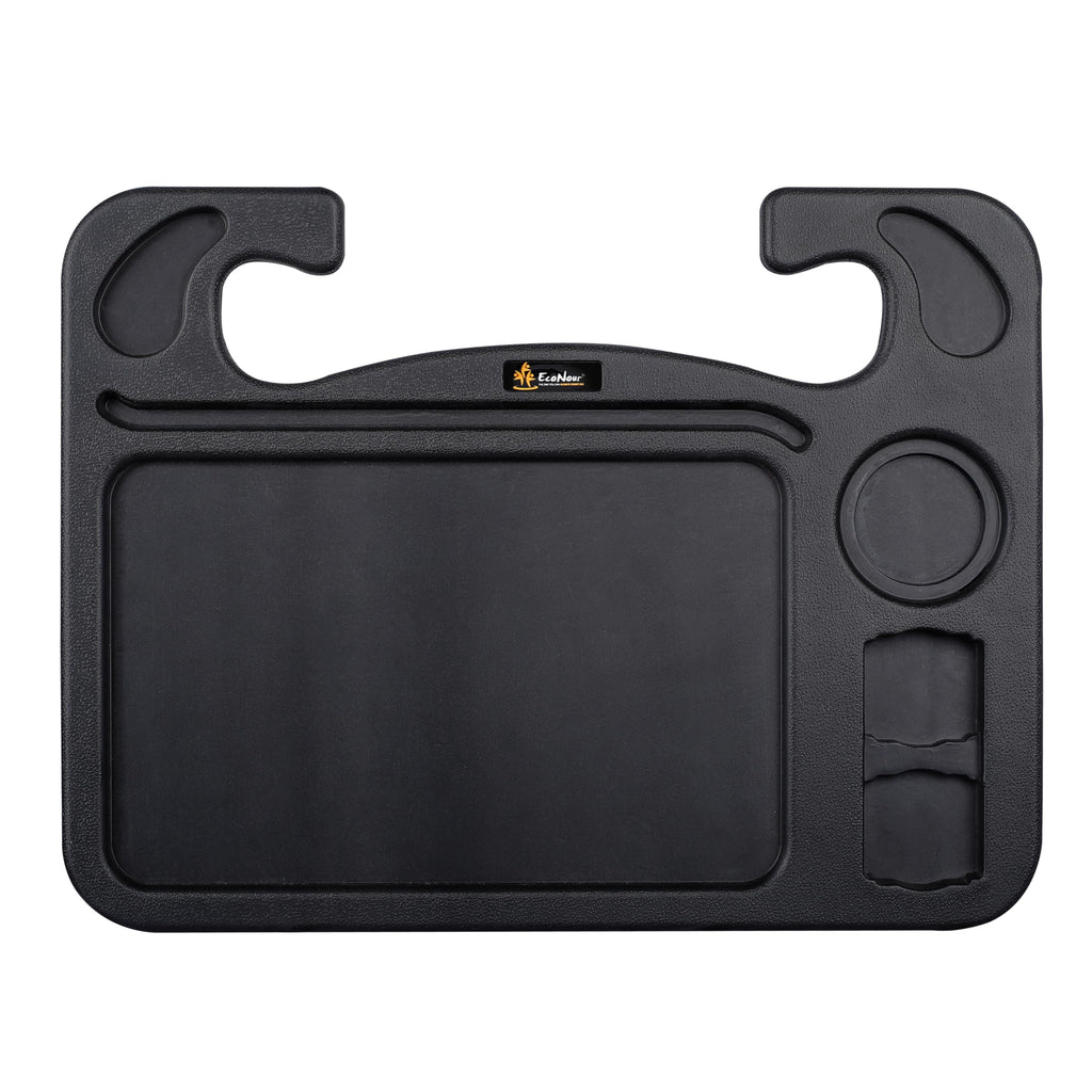 EcoNour 4 in 1 Car Steering Wheel Tray - 2026 Upgraded Tray with Dual Sauce Dip Holder and Tablet Holder | Spacious Steering Wheel Desk for Food and Laptop | Car Accessories (Large)
