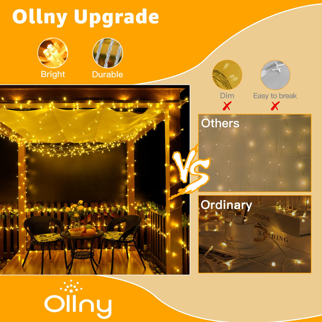 Ollny Christmas Lights 120LED 40FT, Warm White Fairy Lights Waterproof Connectable Timer, 8 Modes Plug in String Lights for Bedroom Outdoor Tree Indoor House Decorations
