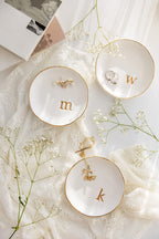 COLLECTIVE HOME - Ceramic Jewelry Tray, Decorative Trinket Dish for Rings Earrings Necklaces Bracelet Watch Keys, Birthday Mother's Day for Women, 4.75", White Surface (G)