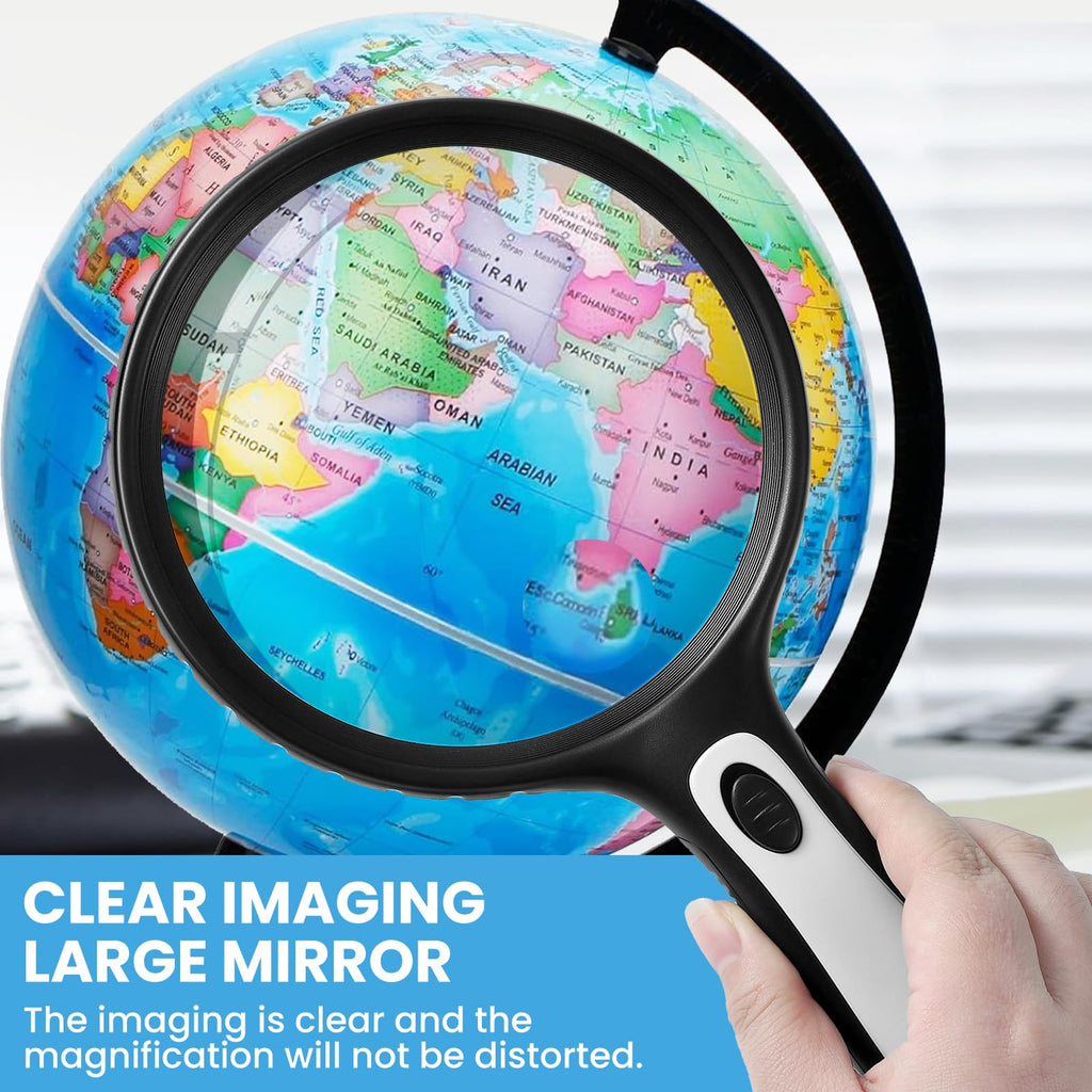 Large magnifying glass with light, 10x 20x handheld clear magnifying glass with 4 LED high brightness lights, free storage bag, cleaning cloth, suitable for The elderly to read, check