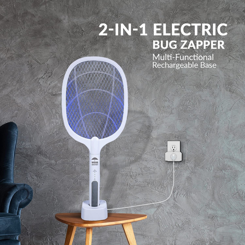 WBM SMART 2 in 1 Electric Bug Zapper, Mosquitoes Trap Lamp & Racket, USB Rechargeable Electric Fly Swatter for Home and Outdoor Powerful Grid 3-Layer Safety Mesh Safe to Touch, Pack of 2