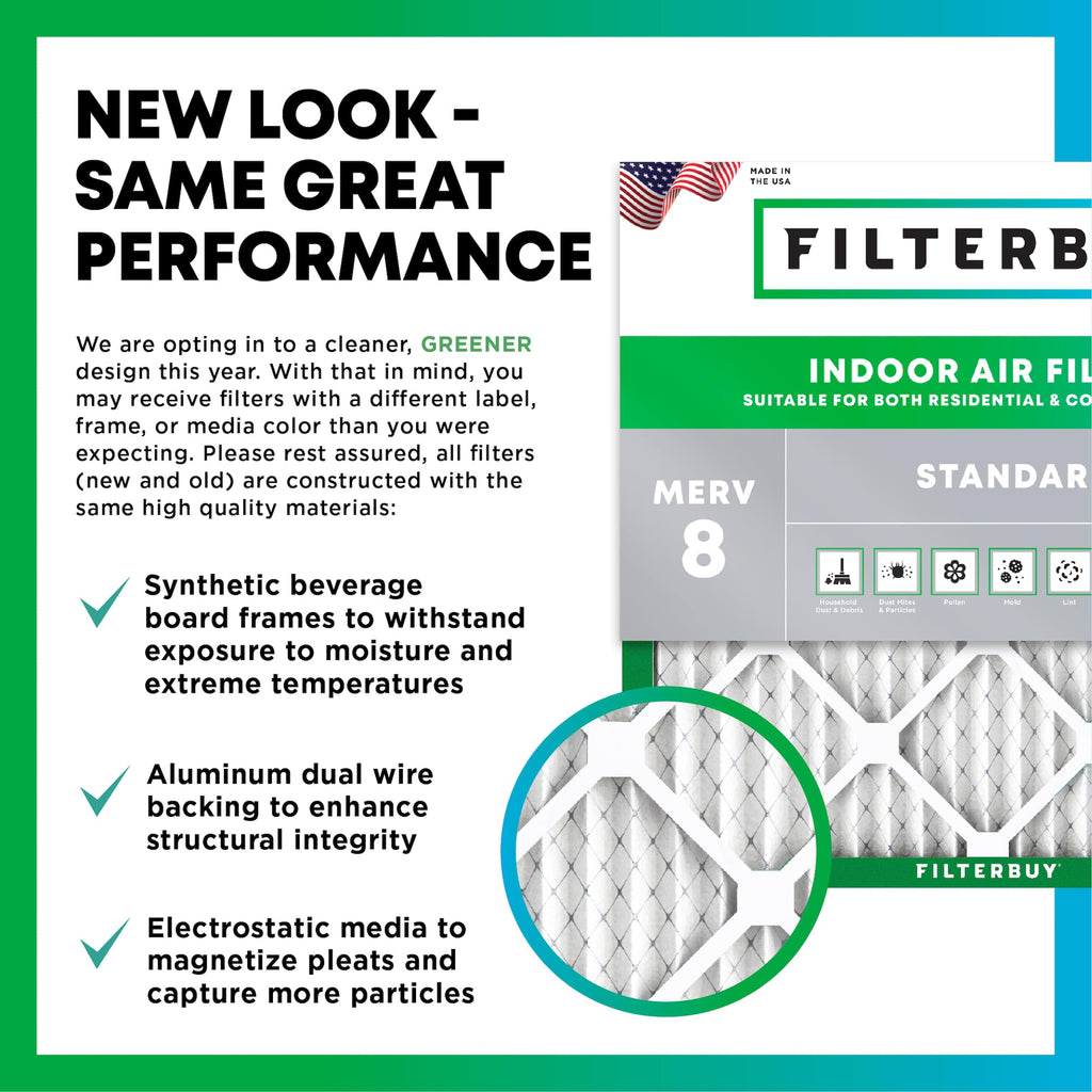 Filterbuy 16x25x1 Air Filter MERV 8 Dust Defense (4-Pack), Pleated HVAC AC Furnace Air Filters Replacement (Actual Size: 15.50 x 24.50 x 0.75 Inches)