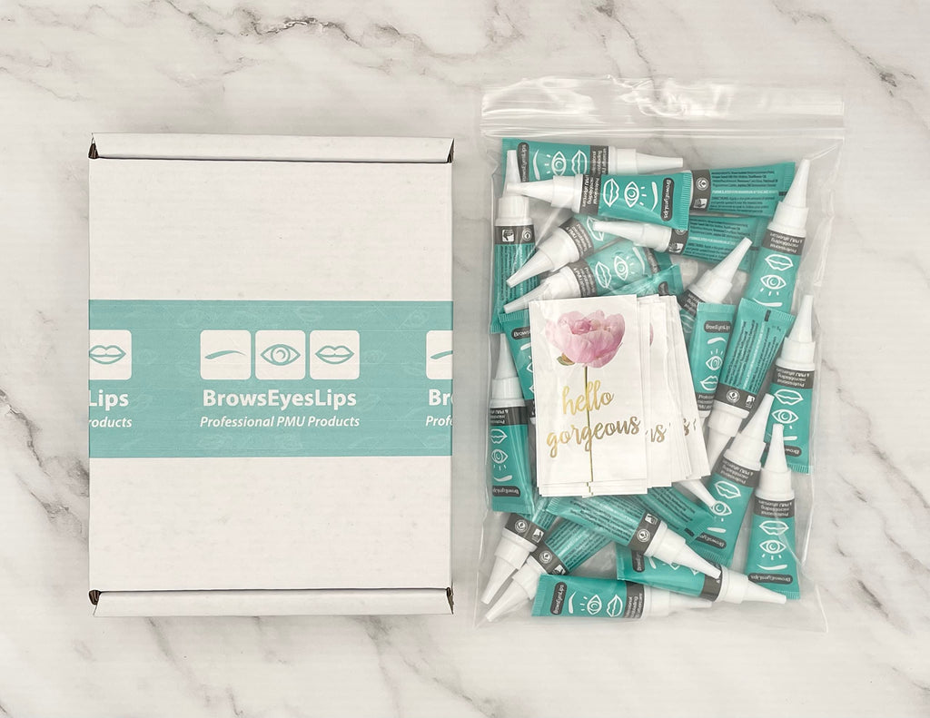 Microblading Aftercare - (Box of 25) for PMU and Tattoo Aftercare - Brows Eyes Lips Ointment. Not Tested on Animals. Petroleum and Paraben Free