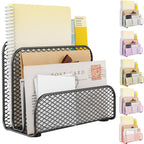 Mail Organizer Countertop, Book Shelf,Metal File Holder with 3-Slot, Book Shelf, Bill Organizer for Office Receipts and Letter Paper Storage (Black)