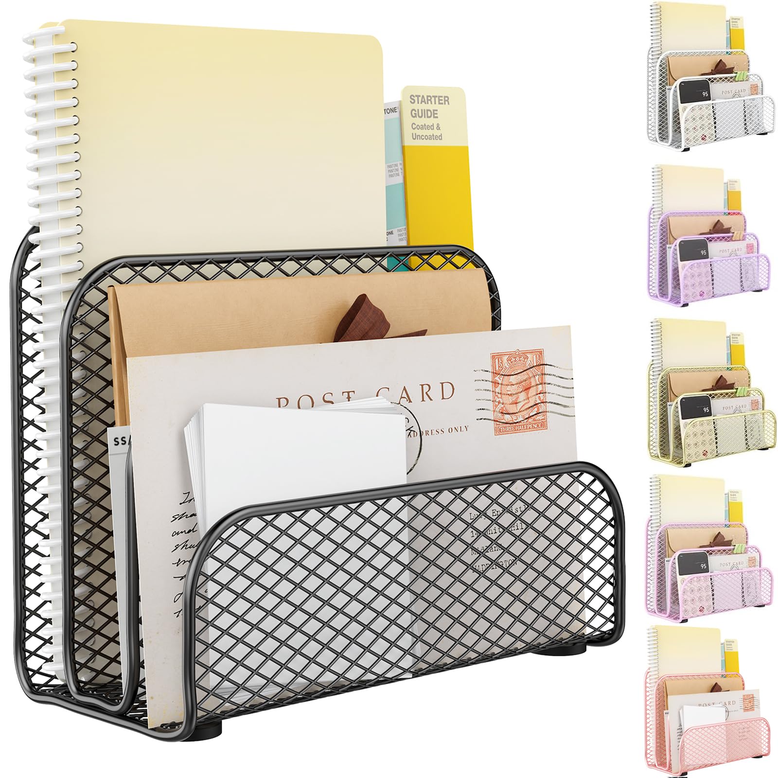 Mail Organizer Countertop, Book Shelf,Metal File Holder with 3-Slot, Book Shelf, Bill Organizer for Office Receipts and Letter Paper Storage (Black)
