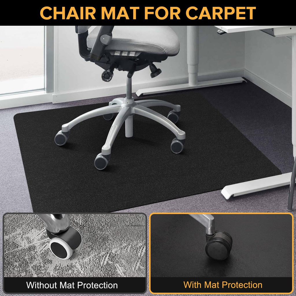 QQpony Office Chair Mat, 60" x 46" Large Chair Mat for Carpeted Floors, Heavy Duty Floor Protector Rolling Computer Desk Mat with Grips, Vinyl Floor Mat for Home Office (Black)