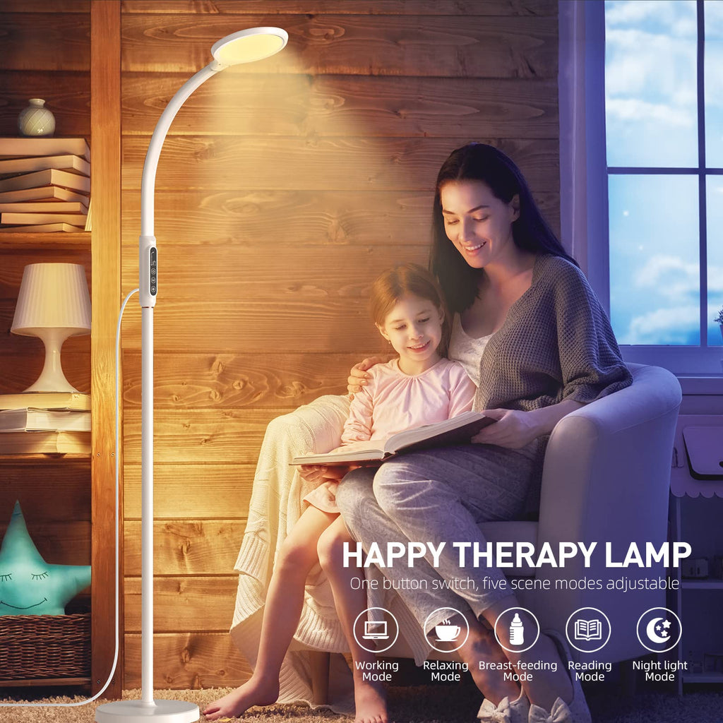 FBBJFF Light Therapy Lamp 11000 Lux, LED UV-Free Sunlight Lamp,Full Spectrum Happy Therapy Lamp with 10 Adjustable Brightness Levels, 2 in 1 Retractable Floor Light Therapy Lamp