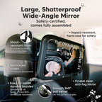 KeaBabies Baby Car Seat Mirror - Wide Shatterproof Backseat Infant Car Mirror for Baby Rear Facing, Crystal Clear View, Travel Accessories, Easy Install & Adjust for Removable Headrest (Matte Black)