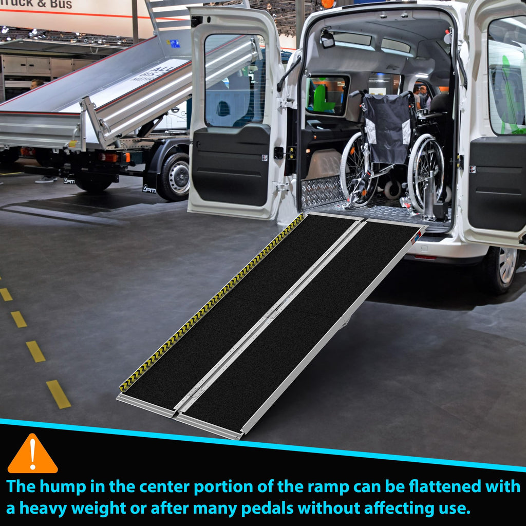 WHALEMOTOR Portable Wheelchair Ramp 7FT, Anti-slip Aluminum Folding Portable Ramp, Wheelchair Ramps for Home, Weight Capacity Up to 600 LBS, with Transition Plates above and below