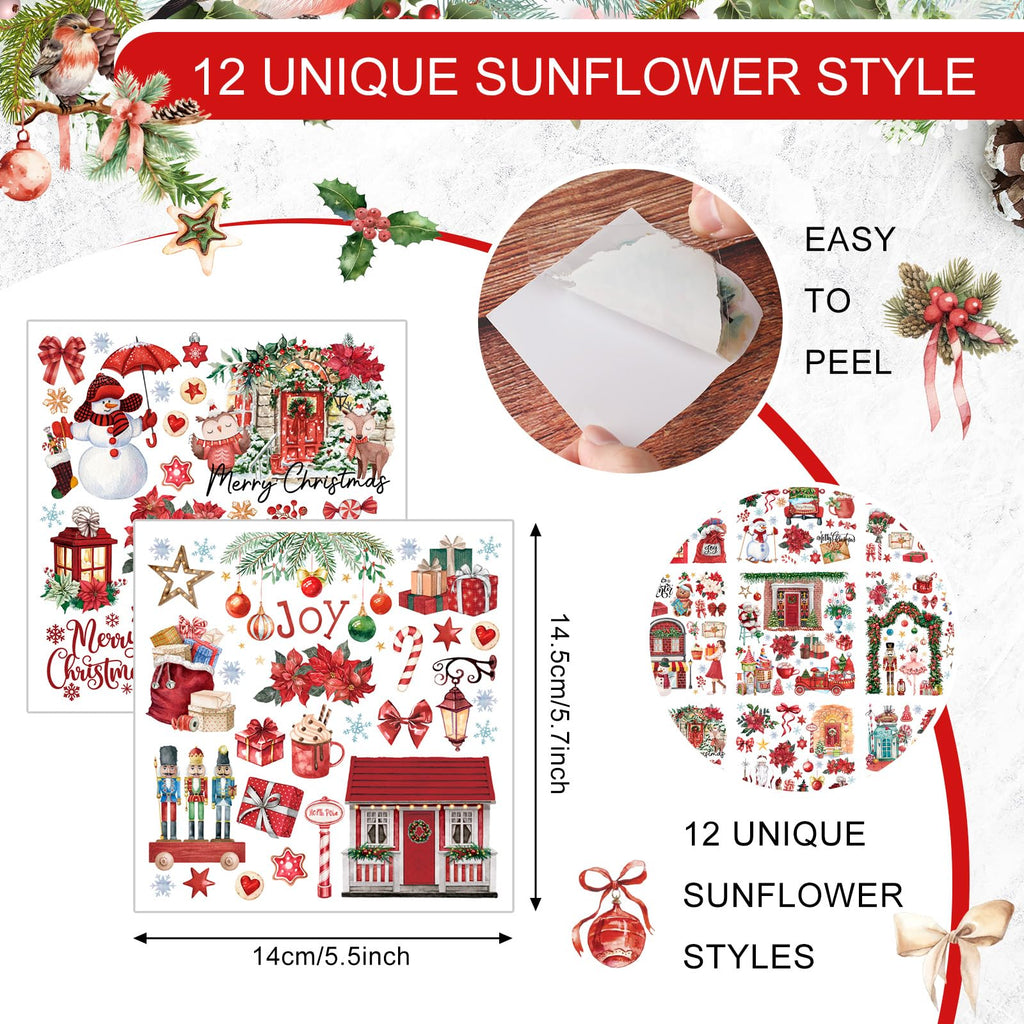 BBTO 12 Sheets Christmas Rub on Transfers for Crafts and Furniture Christmas Rub on Transfer Stickers Winter Rub on Decals for Wood DIY Paper Home Decor, 5.5 x 5.7 Inch(Rustic)