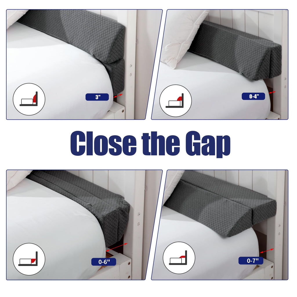 HOMBYS Wedge Pillow Headboard for Bed Gap,Foldable Bed Wedge Gap Filler Full Size,Matterss Gap Filler,Multi Functional Bed Crack Pillow, Fill The Gap (0-7") Between Your Headboard and Mattress,Grey