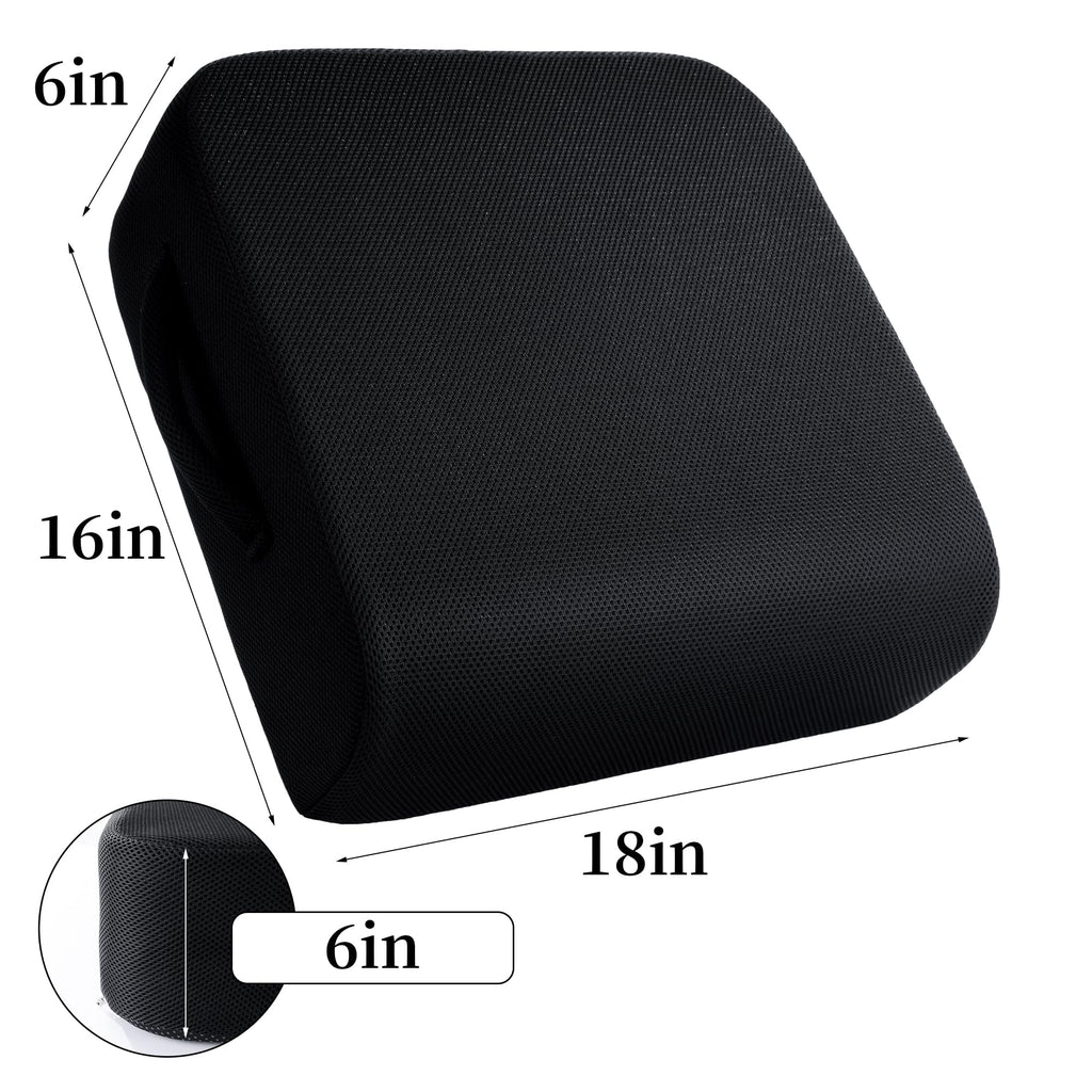 MABOZOO Extra Thick Chair Cushions,Office Chair Booster Seat Cushion to Raise Seat Height for Pain Relief,18 x 16 x 6 inch Non Slip Memory Foam Thick Cushion with Carry Handle（Black）