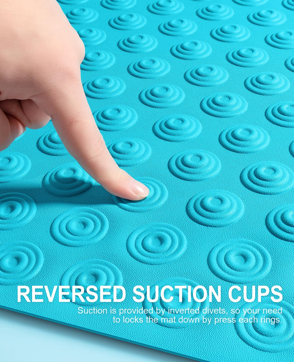 OTHWAY No Suction Cup Bath Mat: 39x16 inch Extra Long Bathmat│Perfect for Refinished or Ordinary Bath Tubs│Made of Nature Rubber│a Blessing for The Elderly and Children (Blue)