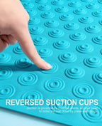 OTHWAY No Suction Cup Bath Mat: 39x16 inch Extra Long Bathmat│Perfect for Refinished or Ordinary Bath Tubs│Made of Nature Rubber│a Blessing for The Elderly and Children (Blue)