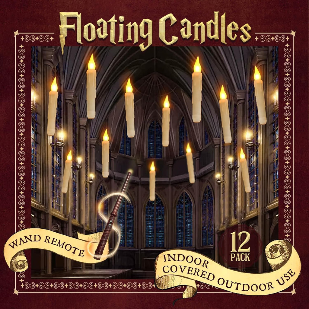ORIENTAL CHERRY Halloween Decorations - Floating Candles with Wand - 12 Pcs Magic Flickering Warm Light Flameless Floating LED Candle Decor for Indoor Home Room Classroom Bedroom Party