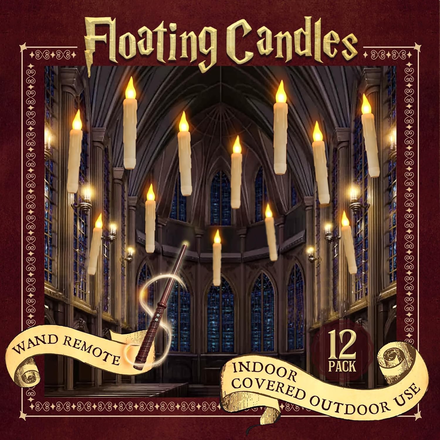 ORIENTAL CHERRY Halloween Decorations - Floating Candles with Wand - 12 Pcs Magic Flickering Warm Light Flameless Floating LED Candle Decor for Indoor Home Room Classroom Bedroom Party