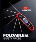 Meat Thermometer Digital – Instant Read Food Thermometer for Grilling, BBQ, Air Fryer, Smoker, Candy Making with Foldable Probe, Kitchen Gadgets, BBQ Essentials, Gift for Dad Men Husband Him, Red