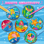 klmars Mermaid Themed Wooden Painting Kit-Glow in The Dark-Arts & Crafts Gifts for Kids Girls Ages 5-12-Wood Slice Craft Activities Kits -Mermaid Art Toys for Kids Christmas Gifts